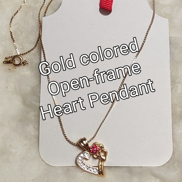 Heart Pendant w/Red Crystal Flower - Picture 4 of 6